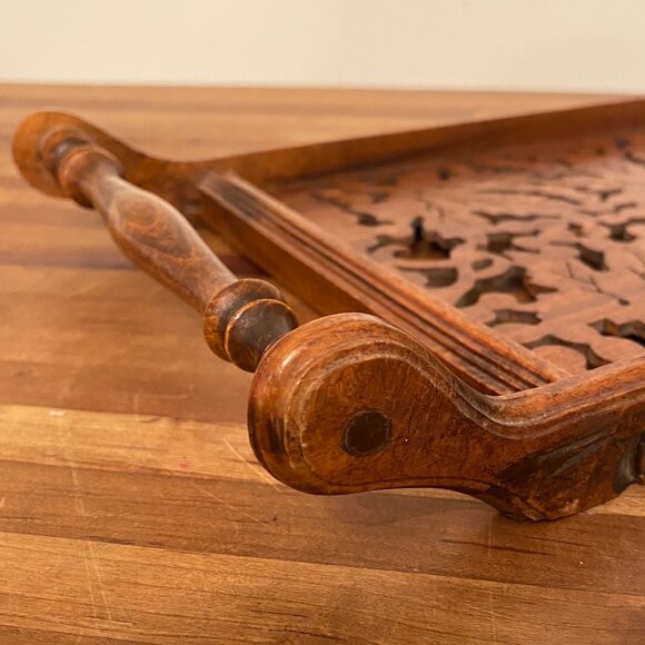 Wooden Serving Tray Rectangular Carved Decorative Leaf Ornate Design Wooden Tray - Picture 5 of 6